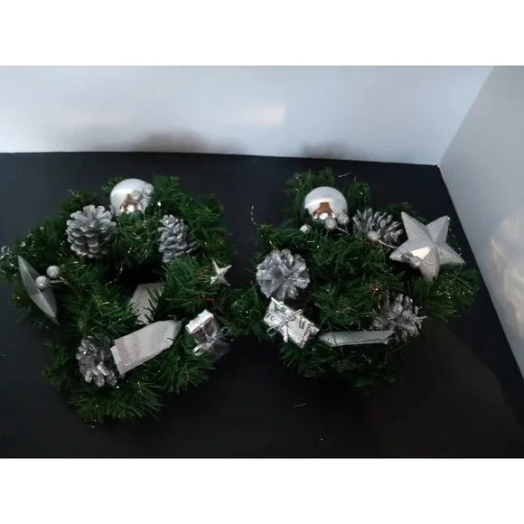 Xmas candle centerpieces Pinecones, bulbs, ornaments Centerpiece Candle Ring 10