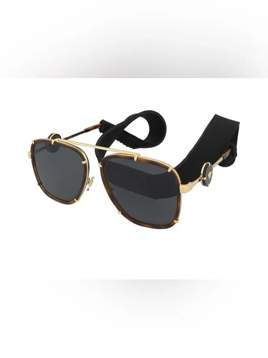 Versace pilot sunglasses model 2233 Black-Gold Medusa Logo/Grey Black Neck Strap