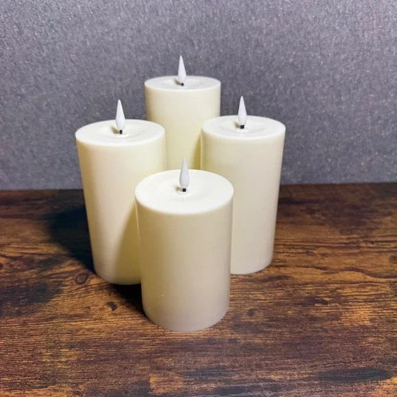 LED Pillar Candles with Remote Control 4 Pack Ivory Waterproof Flameless Timer