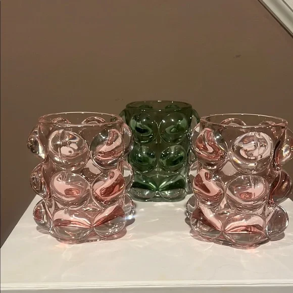 Hobnail Glass Votive Holders, Set of 3