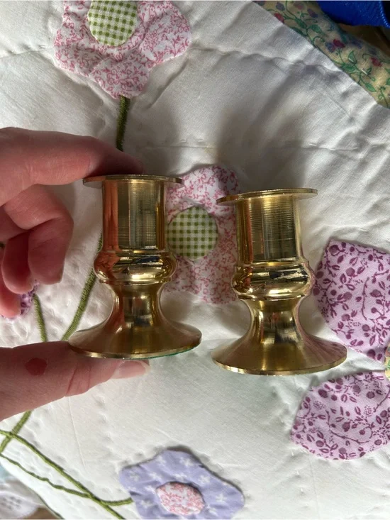 Brass Candlestick Pair - Polished Gold Finish