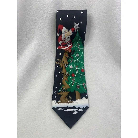 Yule Tie Greeting Christmas Hallmark Santa & Reindeer Santa Claus Silk Neck Tie‎