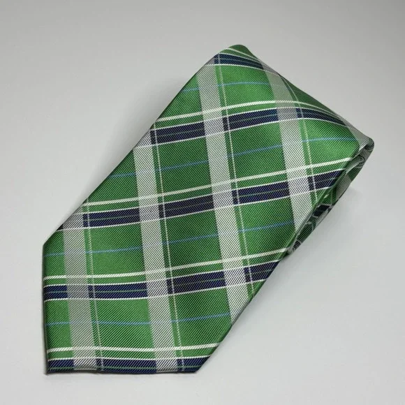 Saddlebred Silk Necktie Mens One Size Green Plaid Classic Formal Tie Preppy