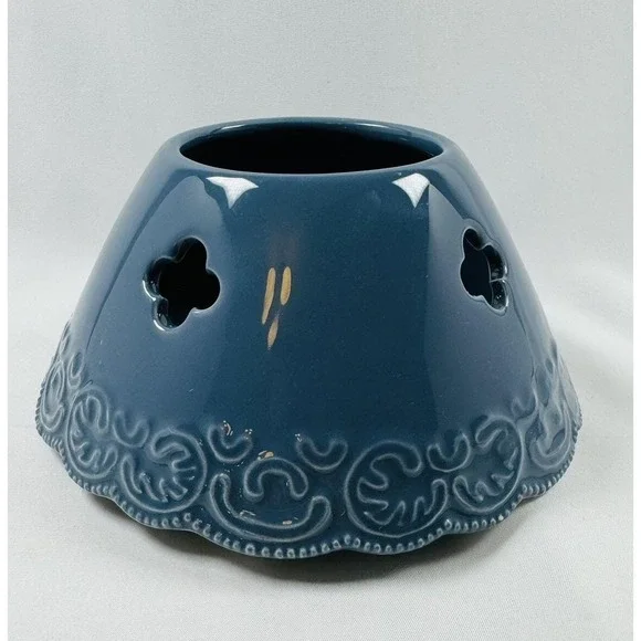 VTG Blue Yankee Candle Ceramic Lamp Shade Embossed Scroll Scalloped Cottagecore