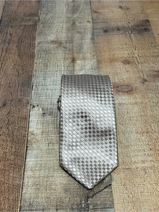 Donald J Trump Signature Collection Silk Tie Gold Bronze Checkerboard Geometric