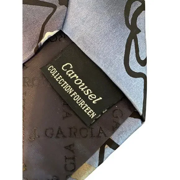 Vintage J Garcia Abstract Blue Gray Silk Necktie Carousels Collection‎ Tie