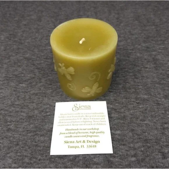 Siena Beeswax Blend Pillar Candle Handmade Embossed‎ Flying Bees Boxed USA NEW