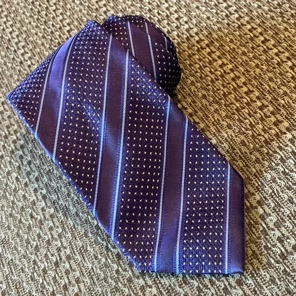 Gladson Men's Silk Tie Purple Stripe Repp Pattern‎ Designer Necktie Made in USA