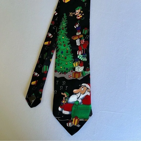 Holiday Santa, Elves, Presents, and Christmas Tree Hallmark Tie