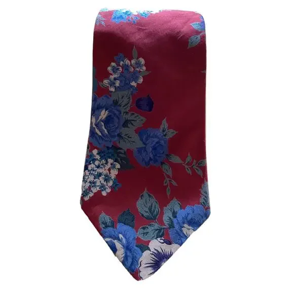 Vintage IZOD Red blue‎ floral Classic Pointed Neck Tie Adult 3 1/2 inch