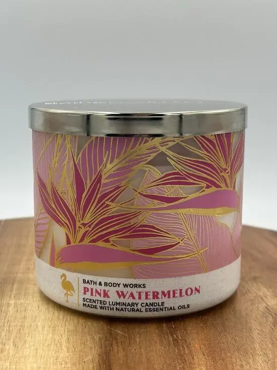 Bath & Body Works Pink Watermelon 3-Wick Candle Large 14.5 oz Scented Summer New