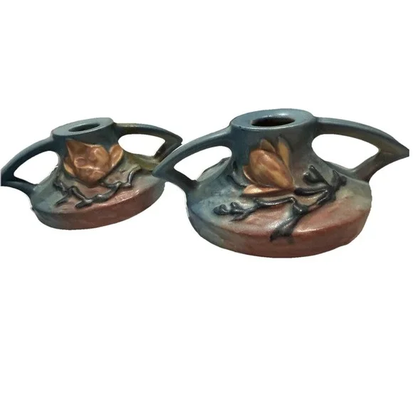 Vintage Roseville‎ Pottery Water Lily  Candle Holders