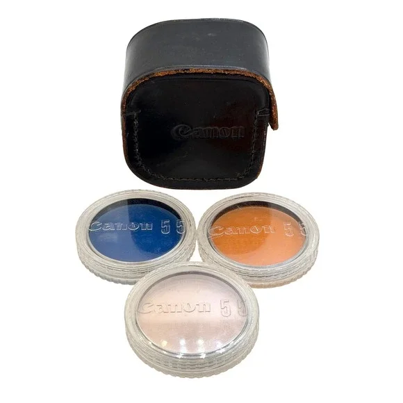 Vintage Canon 55mm Filter Set Skylight 1x Conversion A B 3x Japan Leather Case