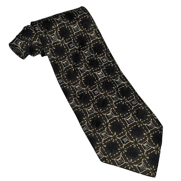 Robert Talbot Best Of Class‎ Men's Silk Tie Olive Beige Geometric Print Classic