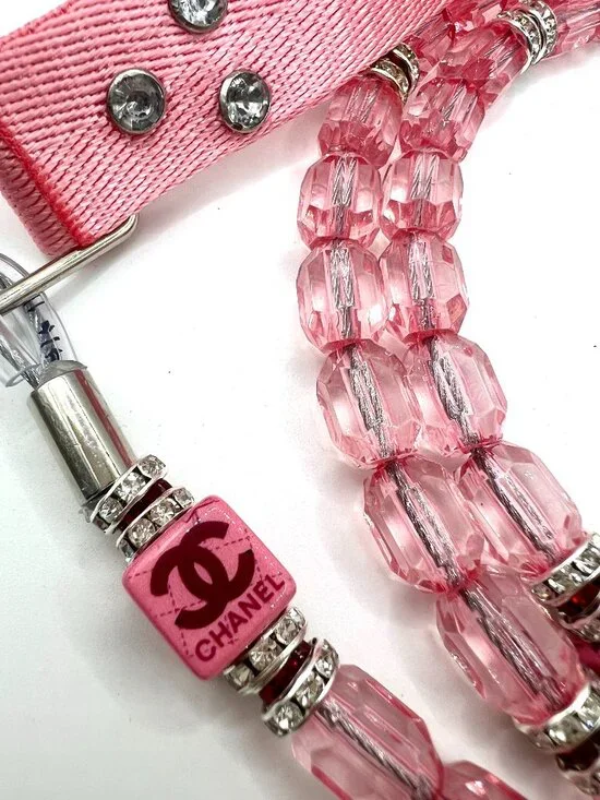 Luxury Pink Crystal Beaded Dog Leash | Glamorous Handmade Designer-Inspired