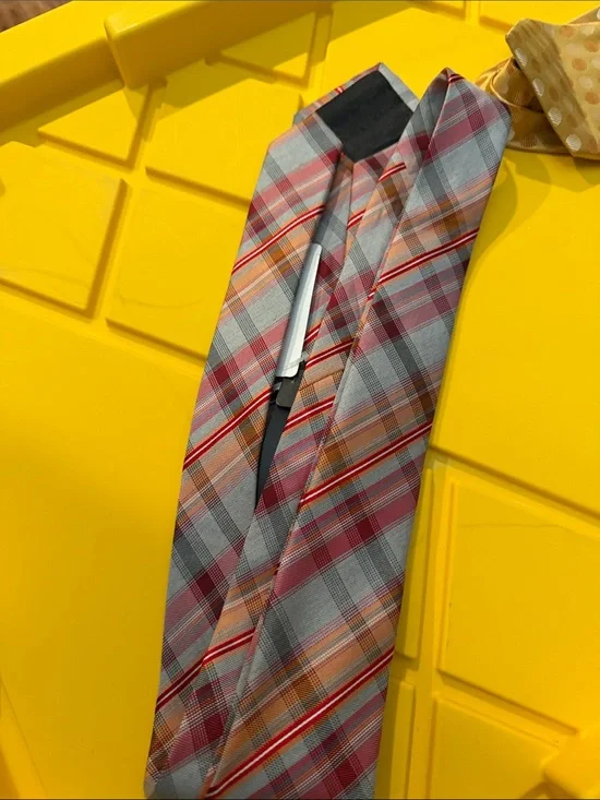 Geoffrey Beene Plaid Tie in Gray, Red, Orange