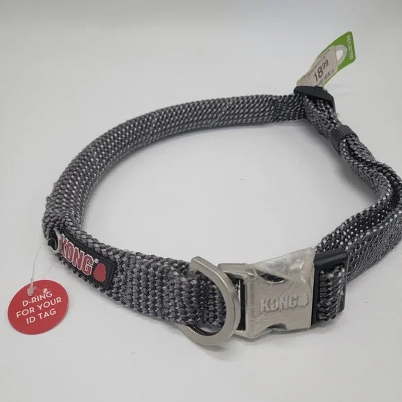 Kong Reflective Adjustable‎ Rope Dog Collar Gray X-large Fits Neck Sizes 24