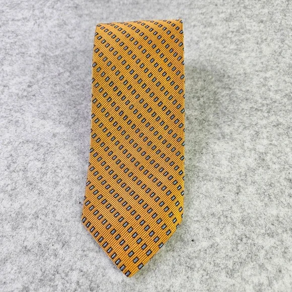 Ermenegildo Zegna Mens Silk‎ Tie Orange Blue Geometric Square Pattern Made Italy