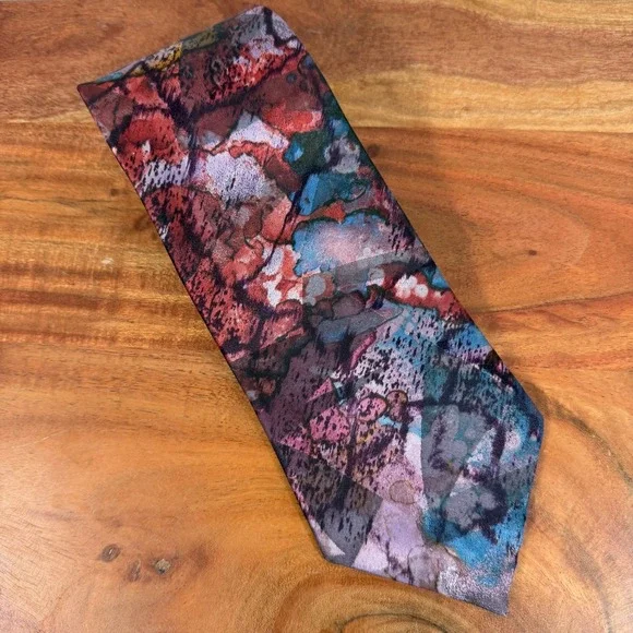 Wembley Mens Abstract Watercolor Print Silk‎ Blend Necktie Made USA