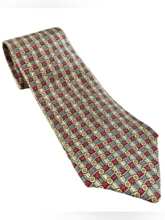 AUTHENTIC HERMES Mens Red Yellow Blue Neck Tie