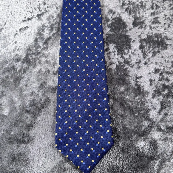 Lauren Ralph Lauren Mens Silk Tie Navy Blue Gold Geometric Herringbone USA59x3.5