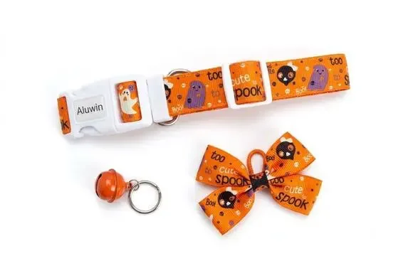 Halloween Dog Collar Bow & Bell Medium 10-16