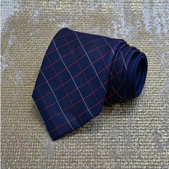 TOMMY HILFIGER Men's Navy Blue Red & White Silk Necktie Office Business Work