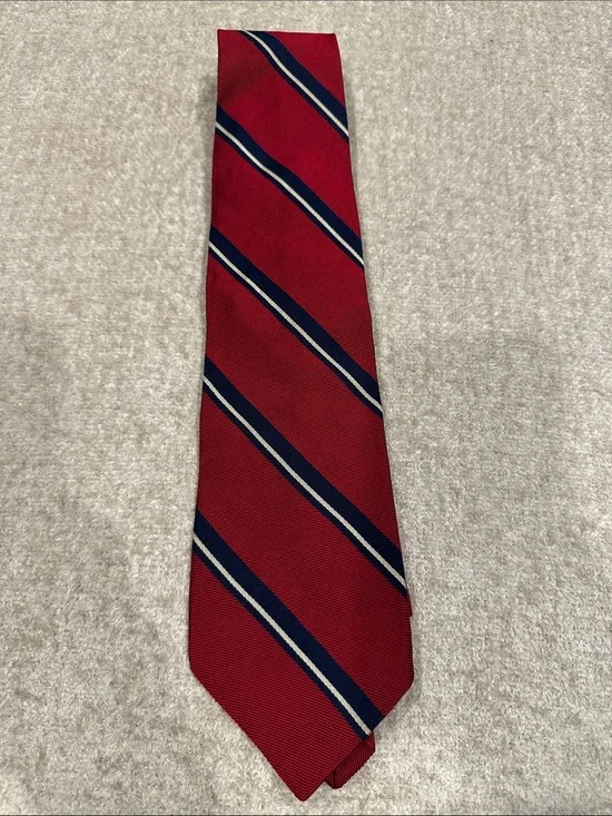 Ralph Lauren Red Navy Diagonal Stripe Silk Tie