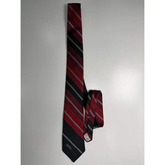 Halston Mens Necktie Black Red Grey Diagonal Stripe Silk Blend Designer Tie