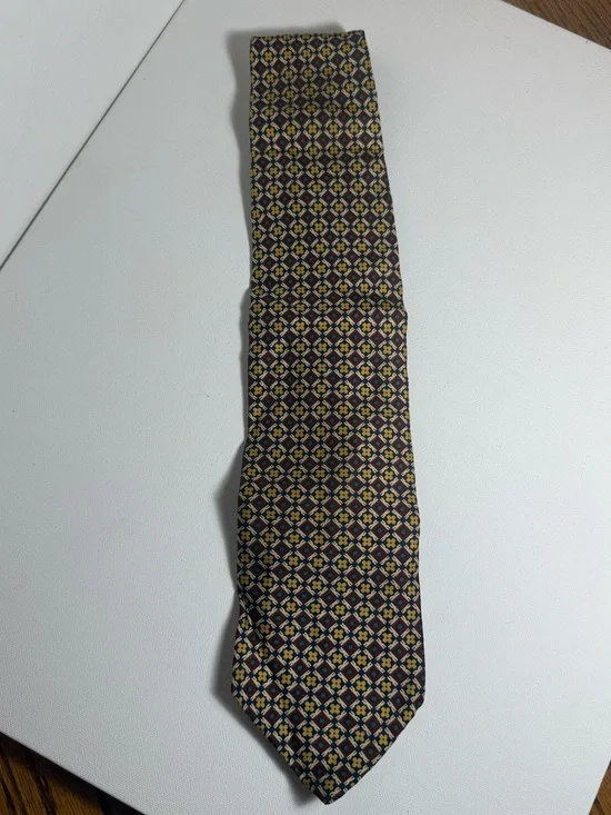 Leonardo Itrelli 100% Silk Tie Navy Blue Gold Geometric Woven Tie Made in Italy