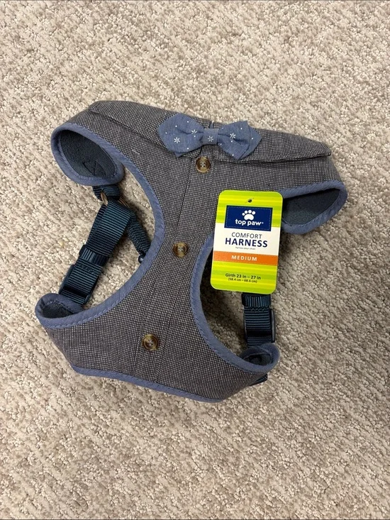 Top Paw Blue Comfort Harness with Decorative Bow tie & Buttons - Medium