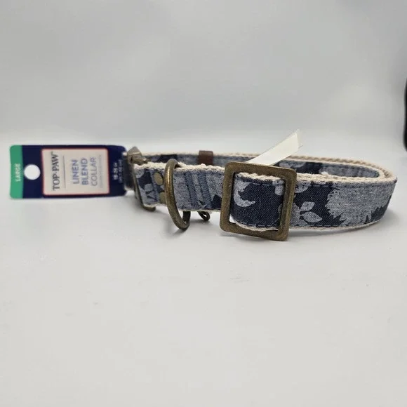 Top Paw‎ Dog Collar Size Large Linen Blend Denim Comfort Adjustable Collar
