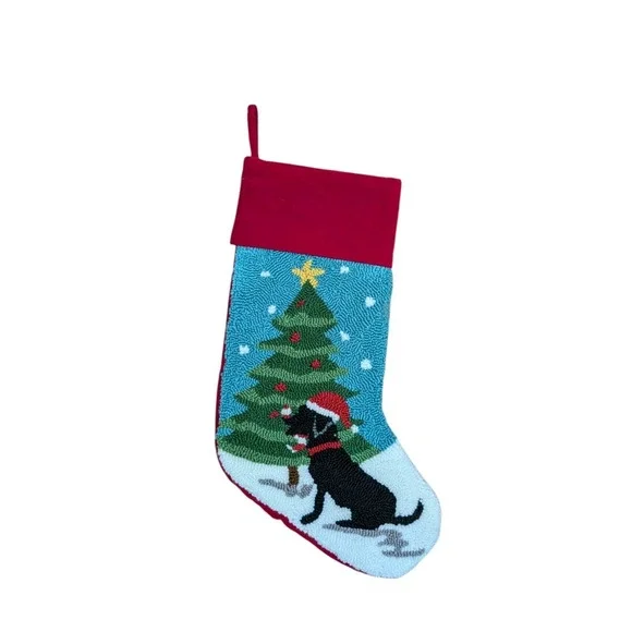 Peking Handicraft Black Lab Christmas Tree Hooked Stocking- ‎ 21