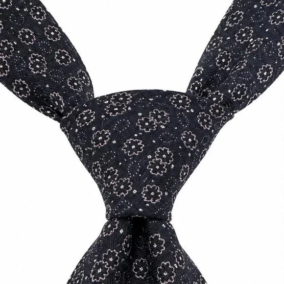 Vtg Villa Ponti Mens Silk Tie Navy Blue‎ OS Floral Geometric Old Money Academia
