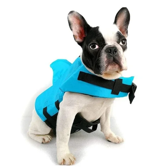 Dog Puppy Blue Shark Life Preserver‎ Jacket Size Large Blue Safety Handle