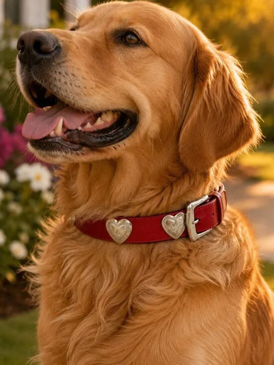 Brighton Red Leather Heart Studded Dog Collar Silver Plated Small 21