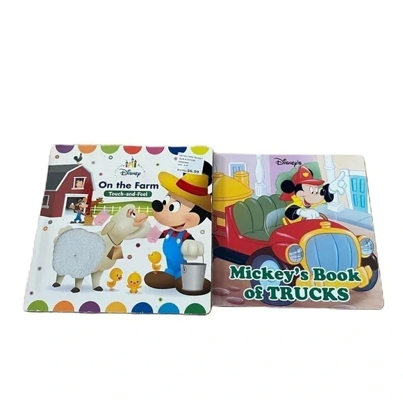 Disney Mickey Mouse Hardcover Book Bundle On the Farm Book of Trucks Touch Feel