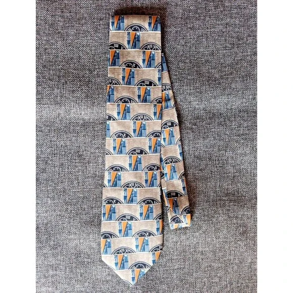 Tie 70s 80s 90s Y2K Mens Structure Silk Brown Blue Beige Tan 3.75 Wide 59 Long