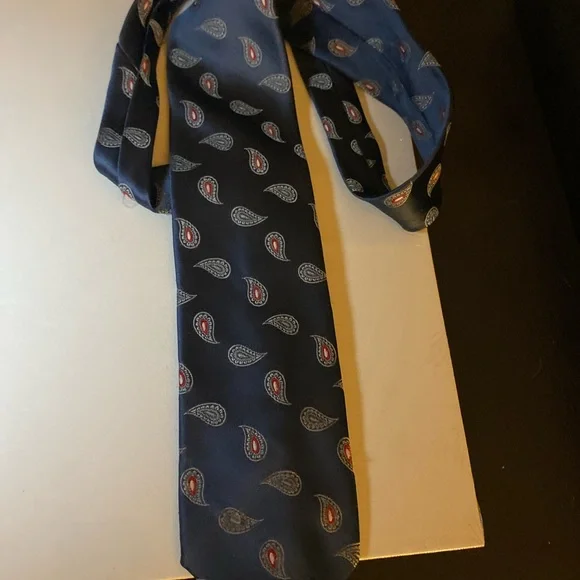 The Men's Store Navy Paisley Silk Tie with Red Accents