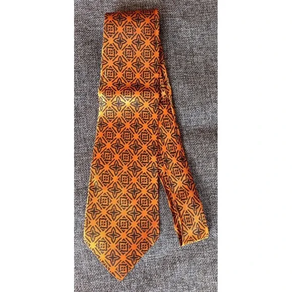 Tie 70s 80s 90s Y2K Mens Pumpkin Orange Black 3.5 Wide 52 Long