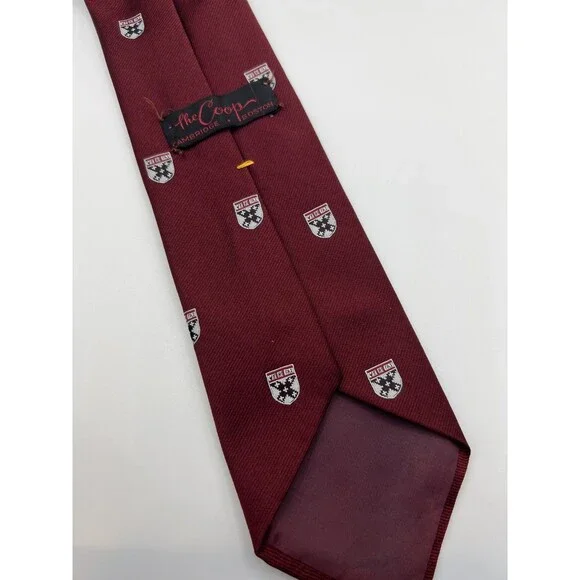 The Coop Cambridge Boston Red Tie Veritas Shield Color Red Wine Silk