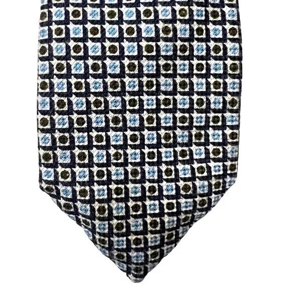 ALTEA luxury Italian geometric light blue & brown silk & cotton tie