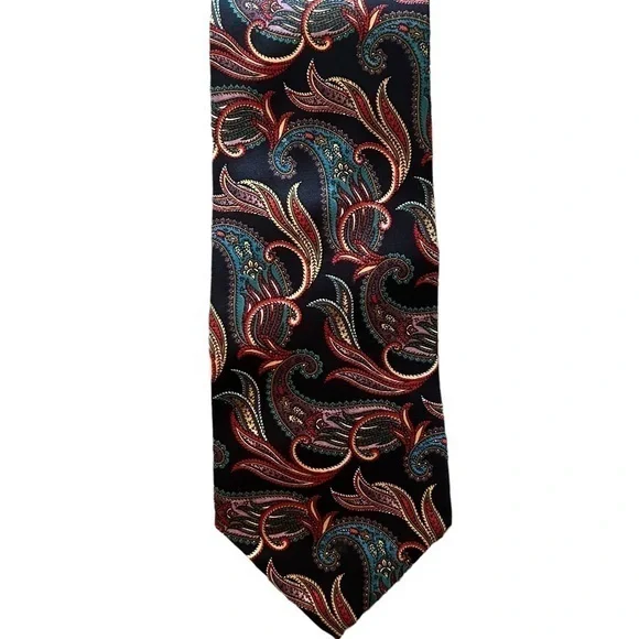 Christian Dior Monsieur vintage bold stylized paisley silk tie, black aqua red