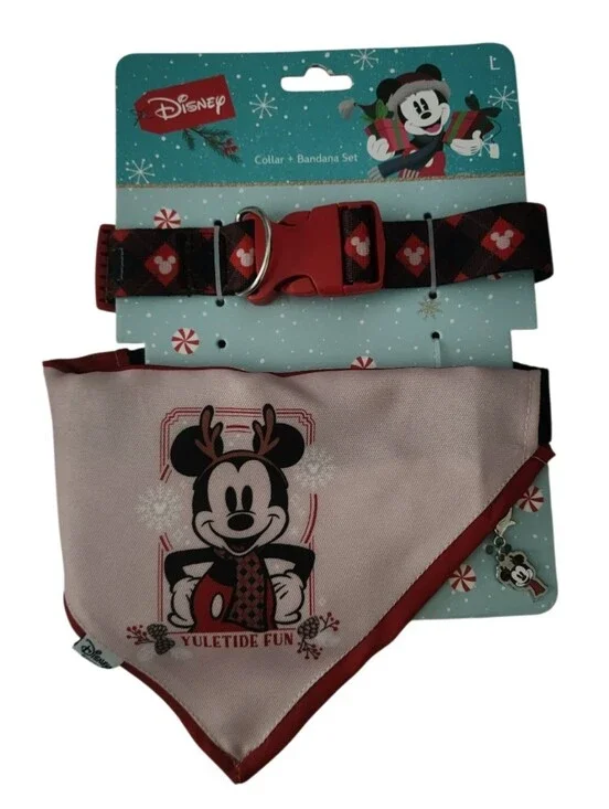 Disney Dog Red Mickey Holiday Collar and Bandana Set Sz Large Nwt