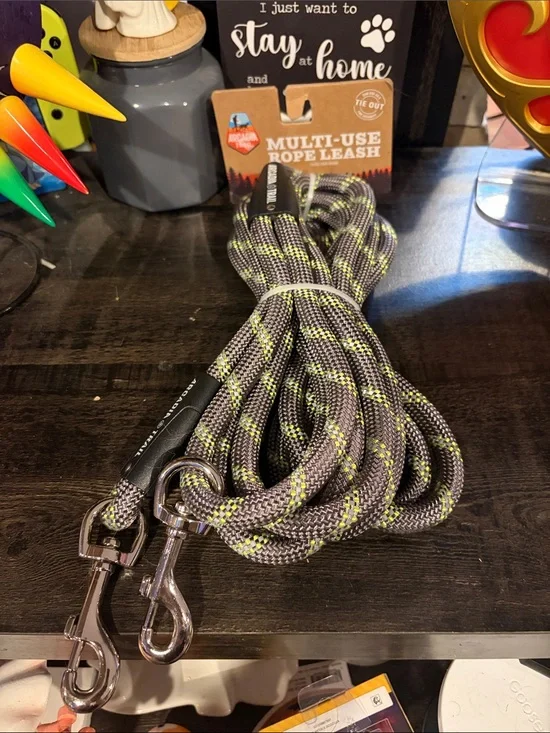 Arcadia Trail Reflective Multi-Use Rope Dog Leash, Grey, 15-ft long