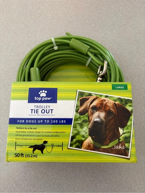 Top Paw Large Trolley Tie Out for Dogs up to 100 pounds - Green NEW