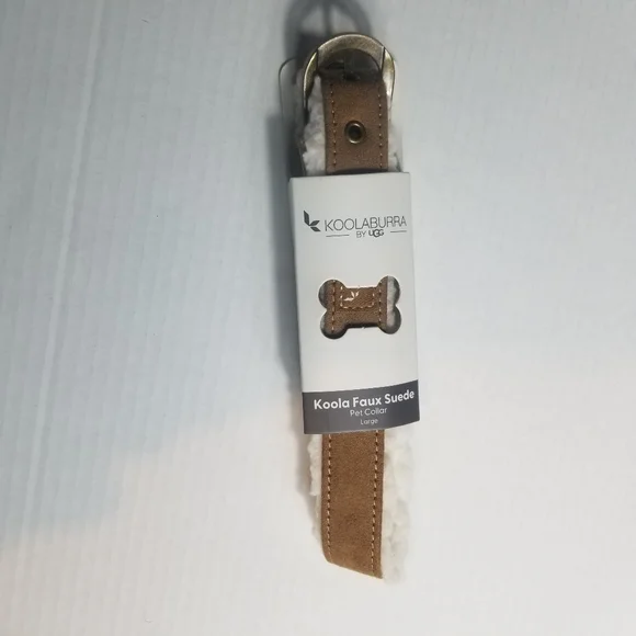 NWT KOOLABURRA BY UGG BROWN WITH WHITE SHERPA KOOLA FAUX SUEDE DOG COLLAR SIZE L