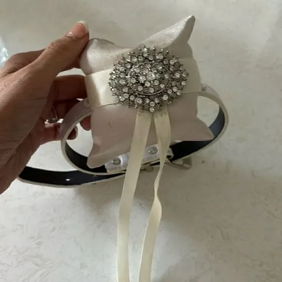 Handmade dog leash for ringbearer for wedding- pillow with rhinestones & ribbon