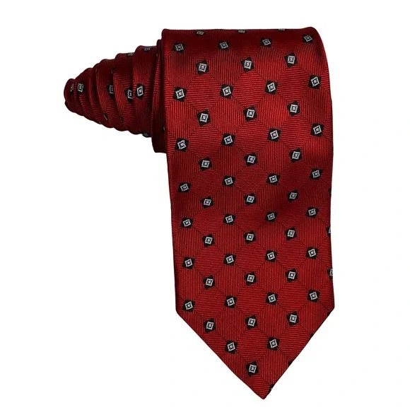 Brooks Brothers 346 Mens Red Geometric Silk Tie Stain Resistant Made in USA