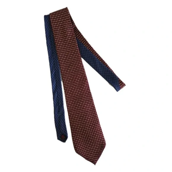 Men's Tommy Hilfiger 100% Silk Tie Vintage Red Navy Plaid Woven Classic Made USA